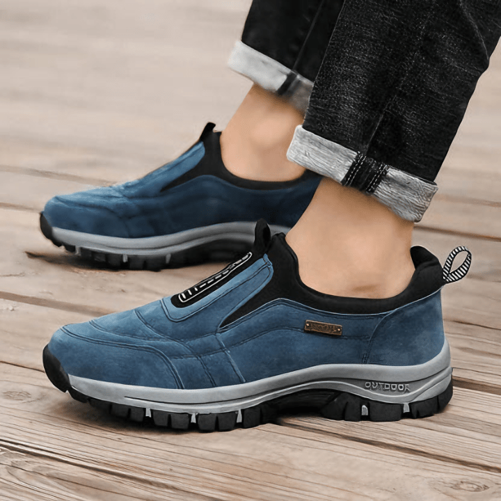 Lilian orthopedic shoes, blue slip-on sneaker with padded collar and thick traction sole