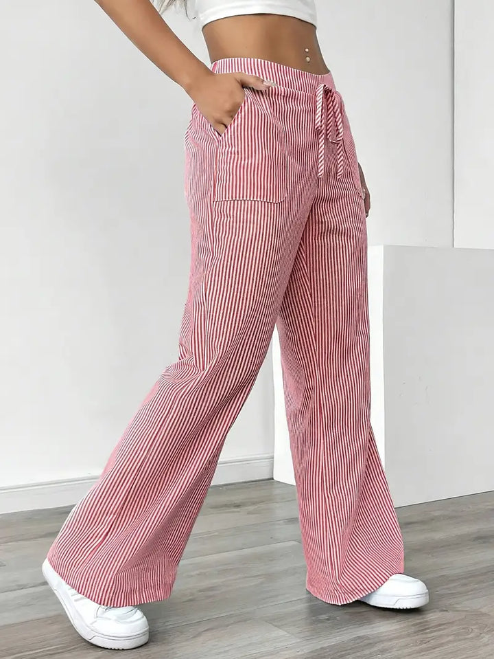 Elise™ pink pinstripe wide-leg pants, drawstring waist, two front pockets
