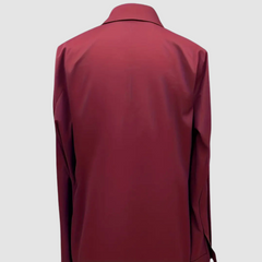 Elegant satin blouse, burgundy back view, long sleeves