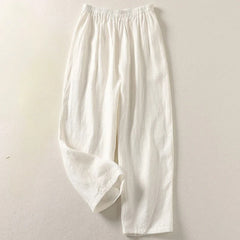 Amalia™ lightweight comfort trousers in white, elastic waistband, relaxed straight legs