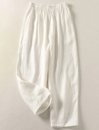 Amalia™ lightweight comfort trousers in white, elastic waistband, relaxed straight legs