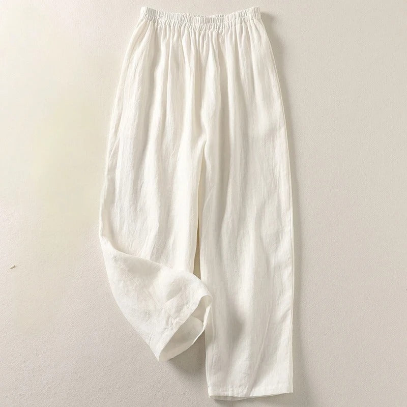 Amalia™ lightweight comfort trousers in white, elastic waistband, relaxed straight legs