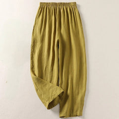 Amalia™ lightweight comfort trousers in olive, elastic waistband, relaxed straight legs