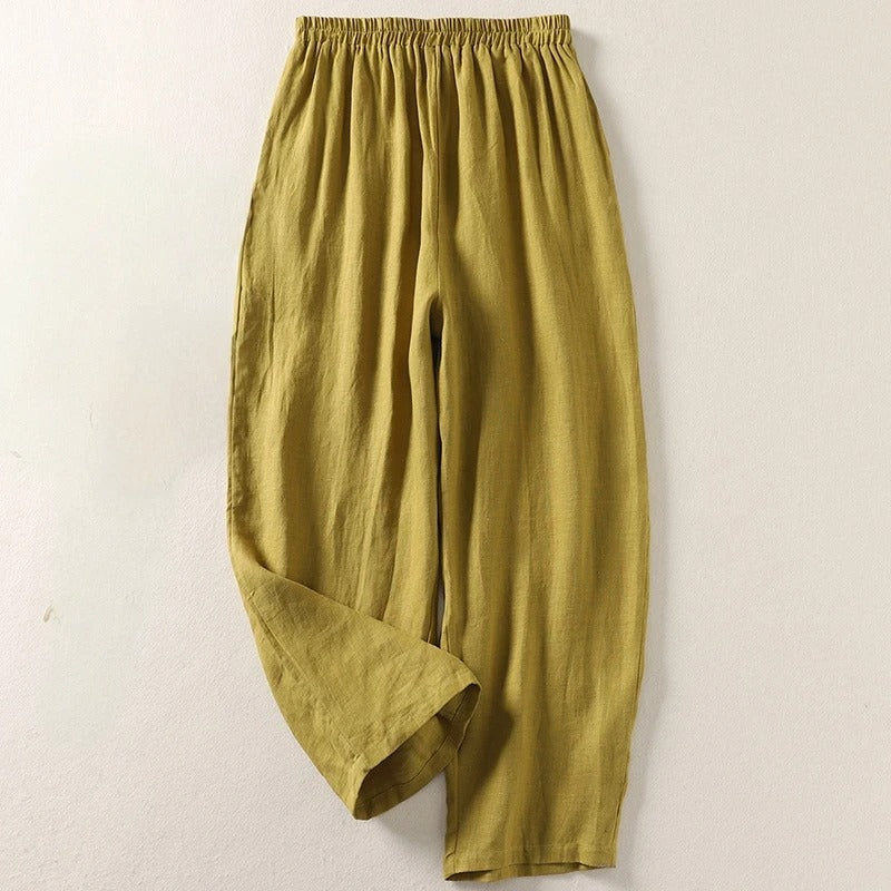 Amalia™ lightweight comfort trousers in olive, elastic waistband, relaxed straight legs