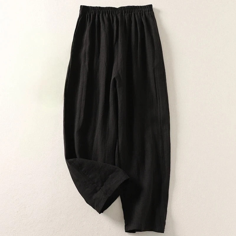 Amalia™ lightweight comfort trousers in black, elastic waistband, relaxed straight legs