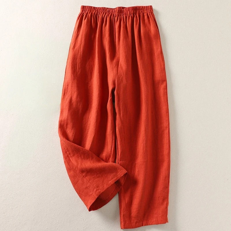 Amalia™ lightweight comfort trousers in orange, elastic waistband, relaxed straight legs