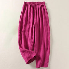 Amalia™ lightweight comfort trousers in pink, elastic waistband, relaxed straight legs