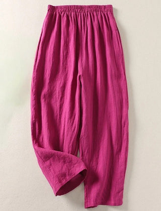 Amalia™ lightweight comfort trousers in pink, elastic waistband, relaxed straight legs