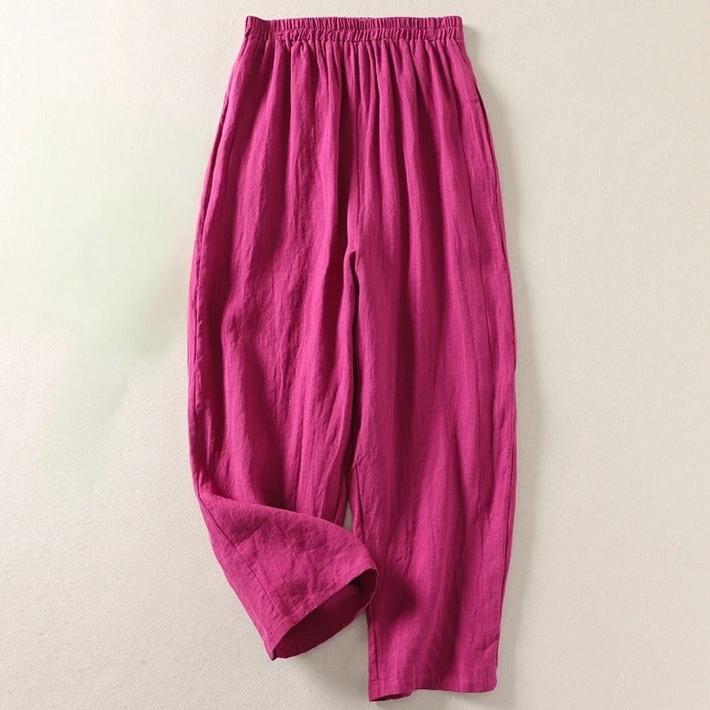 Amalia™ lightweight comfort trousers in pink, elastic waistband, relaxed straight legs