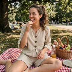Light khaki two-piece set with button-front henley top and knee-length shorts