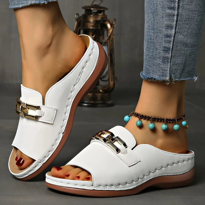 Katrina™ Elegant Comfort sandals in white leather-look with buckle straps and open toe