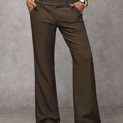 Army green high-rise wide-leg trousers with button closure and belt loops