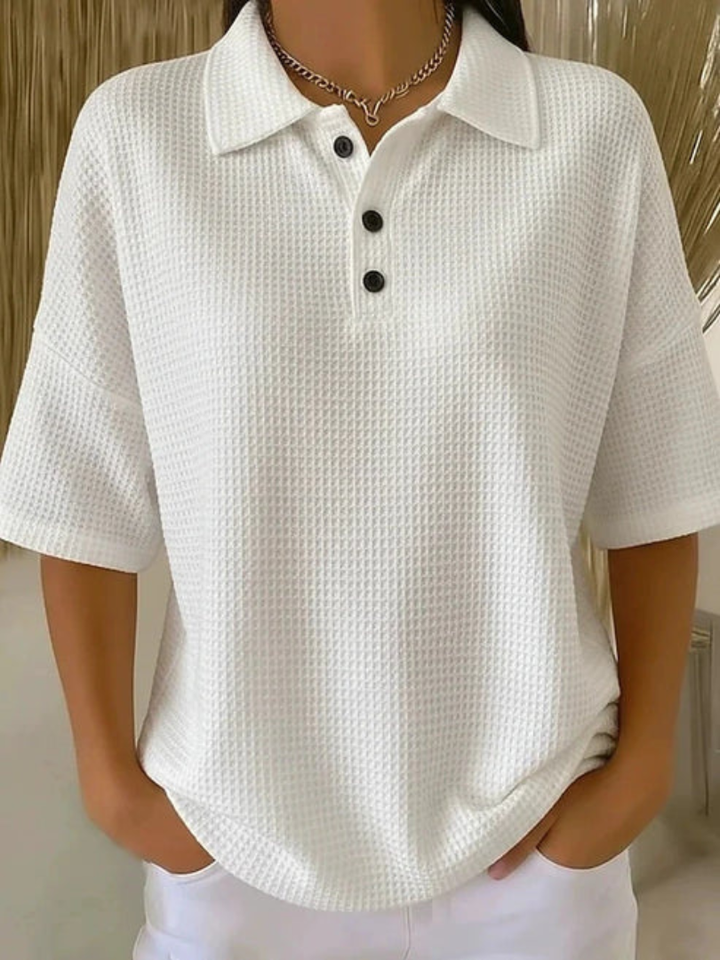 Peggie™ Comfortable Waffle Polo Blouse