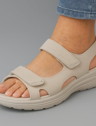 Beige orthopaedic support sandal with adjustable hook-and-loop straps and cushioned sole