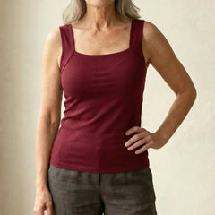 Roxy built-in comfort bra tank top in burgundy, square neck, thin straps