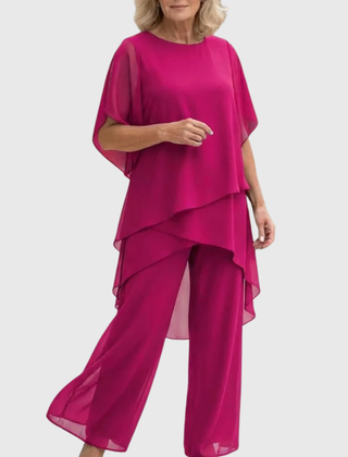 Fuchsia palazzo set with layered top and flowing wide-leg pants