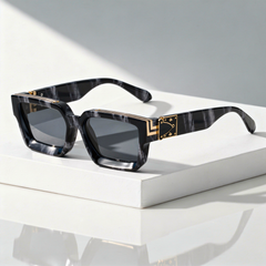 Monaco Marquee Shades sunglasses with dark square frames and gold logo detail