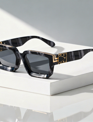 Monaco Marquee Shades sunglasses with dark square frames and gold logo detail