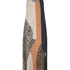Leopard halter maxi dress with multicolor patchwork panels and dark side
