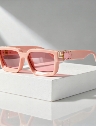 Monaco Marquee Shades sunglasses with light pink square frames and gold logo detail