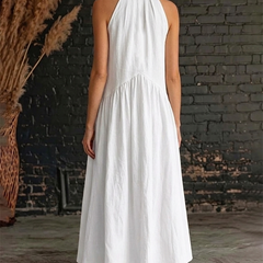 Sofie™ maxi dress in white: halter back, gathered skirt, sleeveless maxi length