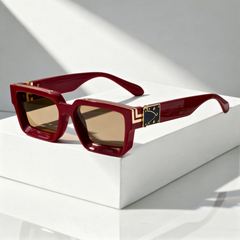 Monaco Marquee Shades sunglasses with dark red square frames and gold logo detail
