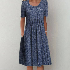 Coverage dress, dark blue with light speckled allover print, short sleeves