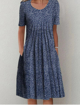 Coverage dress, dark blue with light speckled allover print, short sleeves