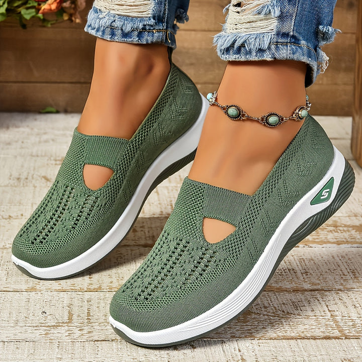 Odelia™ non-slip orthopedic shoes in green knit, slip-on style with side cutouts