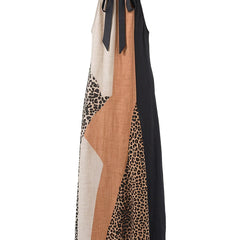 Halter maxi dress with tie-back neckline and multicolor leopard patchwork