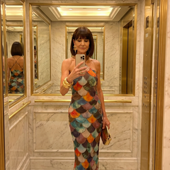 Multicolor scale-pattern fitted maxi dress with halter neckline and open back