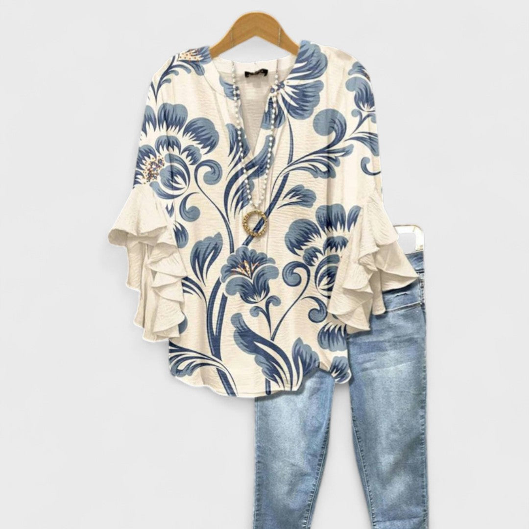 Amelie | V-Neck Ruffle Sleeve Blouse