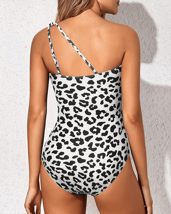 Leopard print one-piece swimsuit with crisscross open-back straps