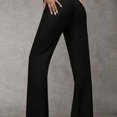 Black high-rise wide-leg trousers with belt loops and front button closure