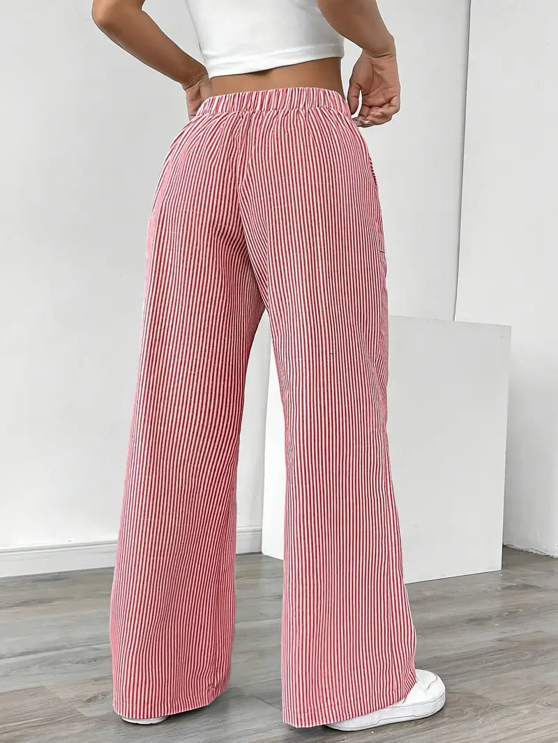 Elise™ pink pinstripe wide-leg pants, elastic back waistband, flowy wide legs