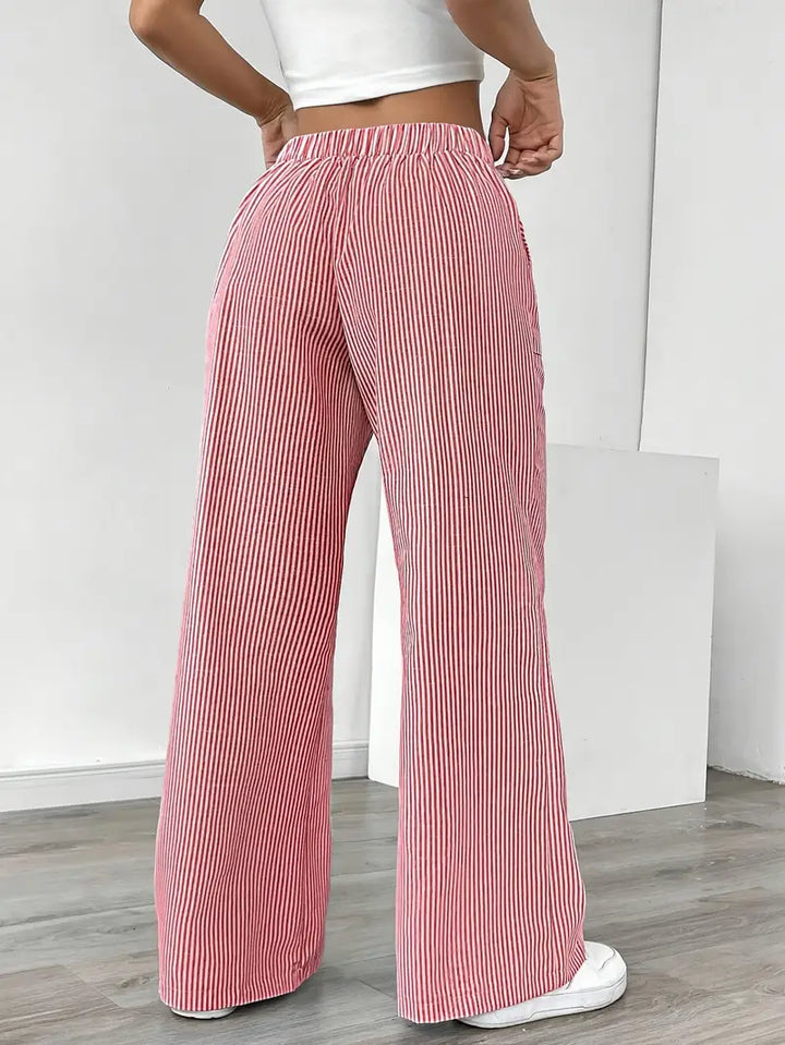 Elise™ pink pinstripe wide-leg pants, elastic back waistband, flowy wide legs
