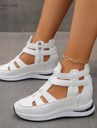 White orthopedic comfort sandals with two adjustable hook-and-loop straps and cutouts