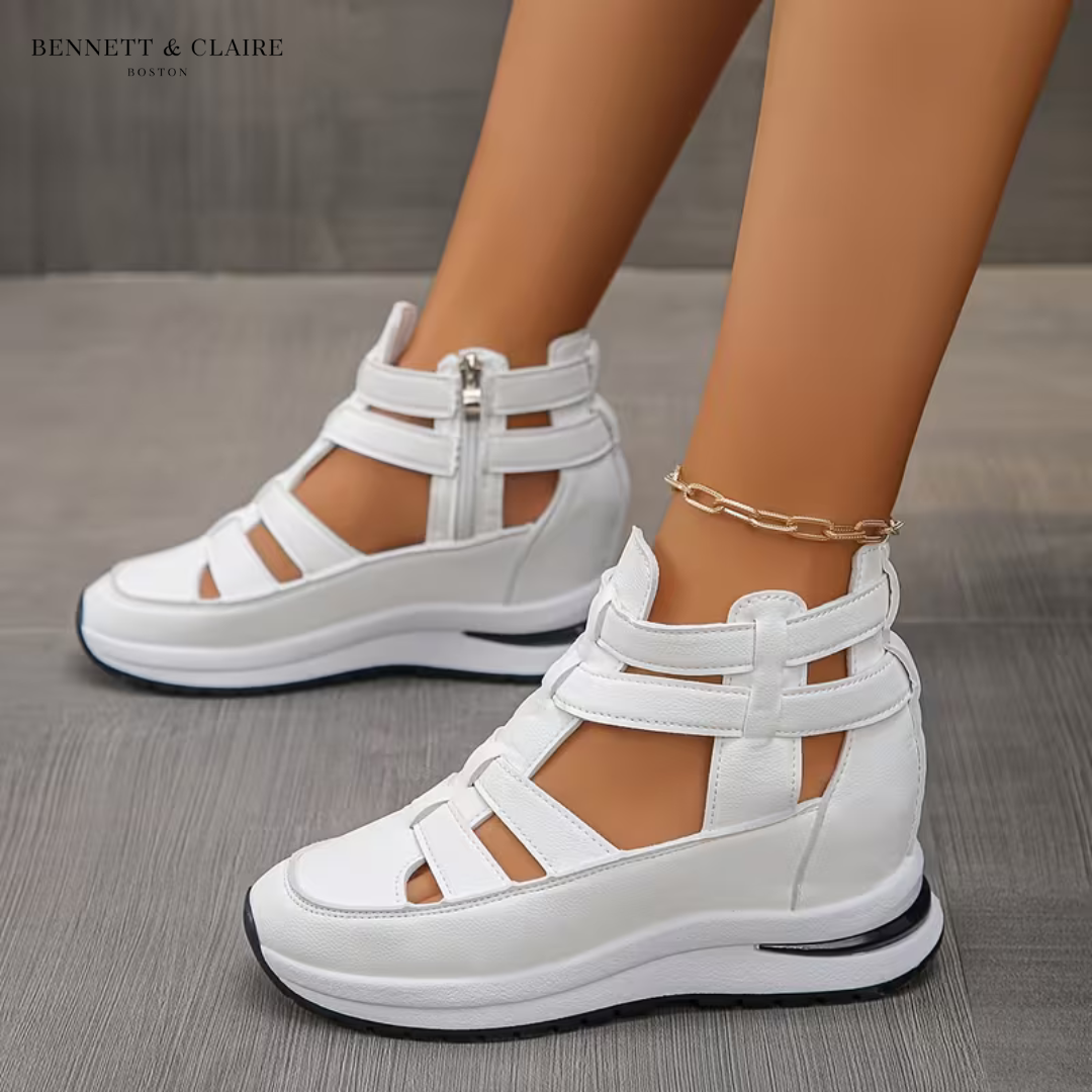 White orthopedic comfort sandals with two adjustable hook-and-loop straps and cutouts