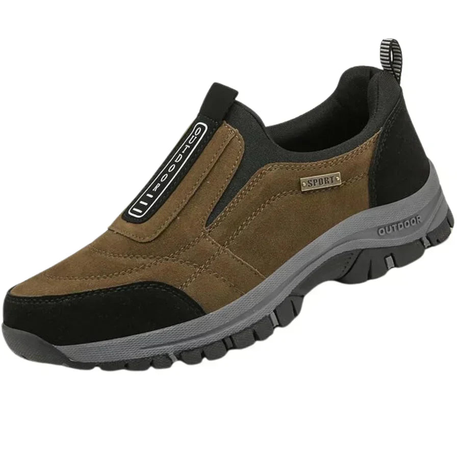 Lilian orthopedic shoes, brown slip-on sneaker with elastic side tab and grippy outsole