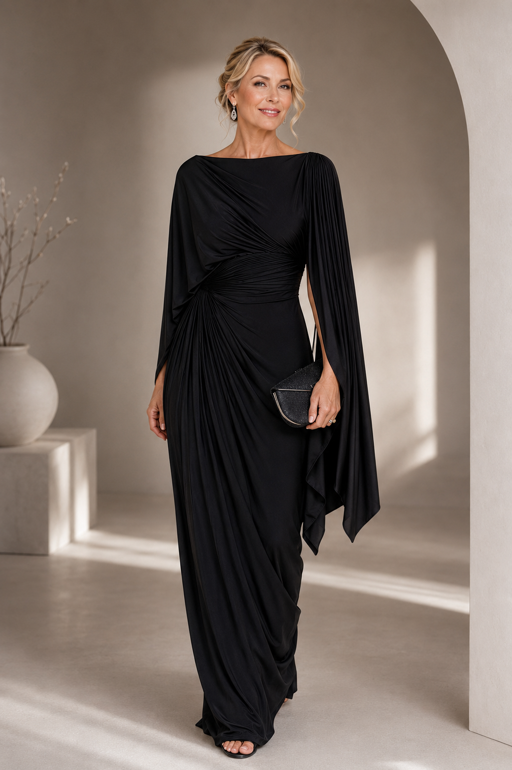 Annisa™ Elegant Cape Sleeve Maxi Dress
