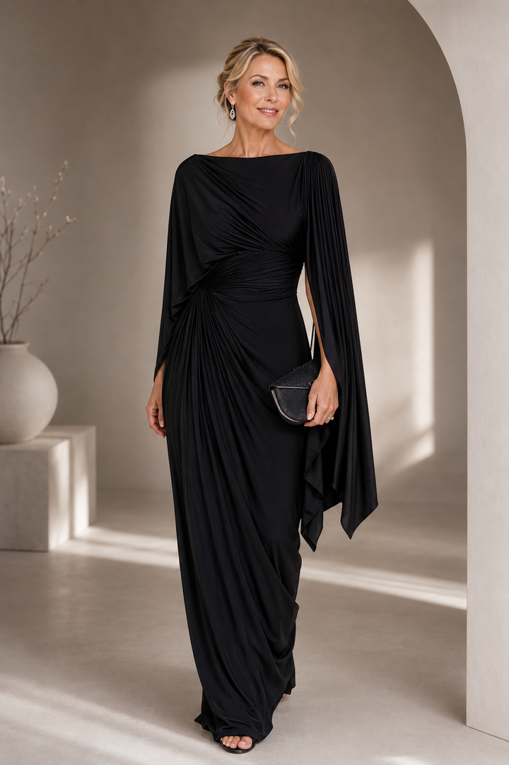 Annisa™ Elegant Cape Sleeve Maxi Dress