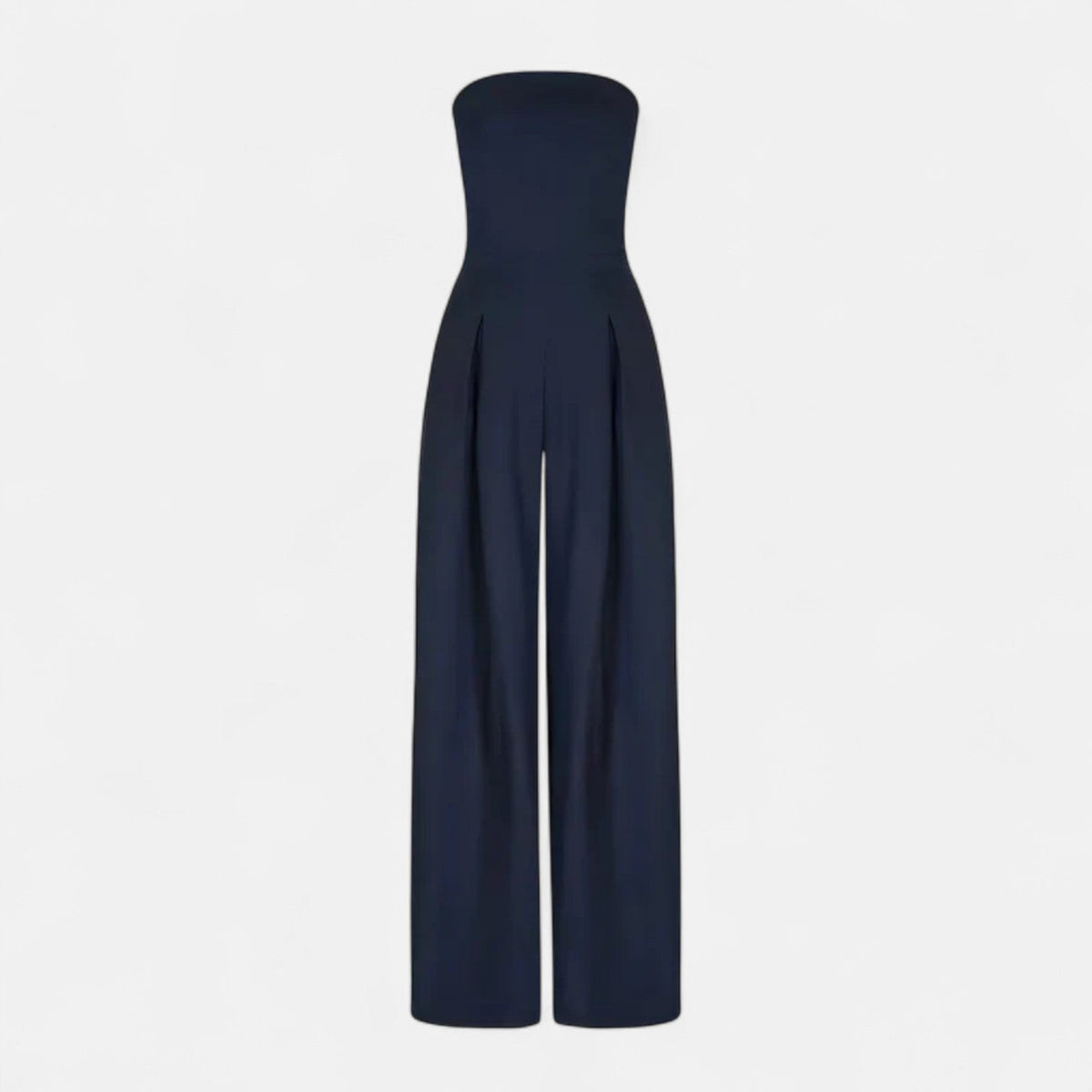 Navy strapless lightweight wide-leg jumpsuit, sleeveless bandeau silhouette