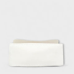 White handbag pouch with stitched edges and concealed front opening