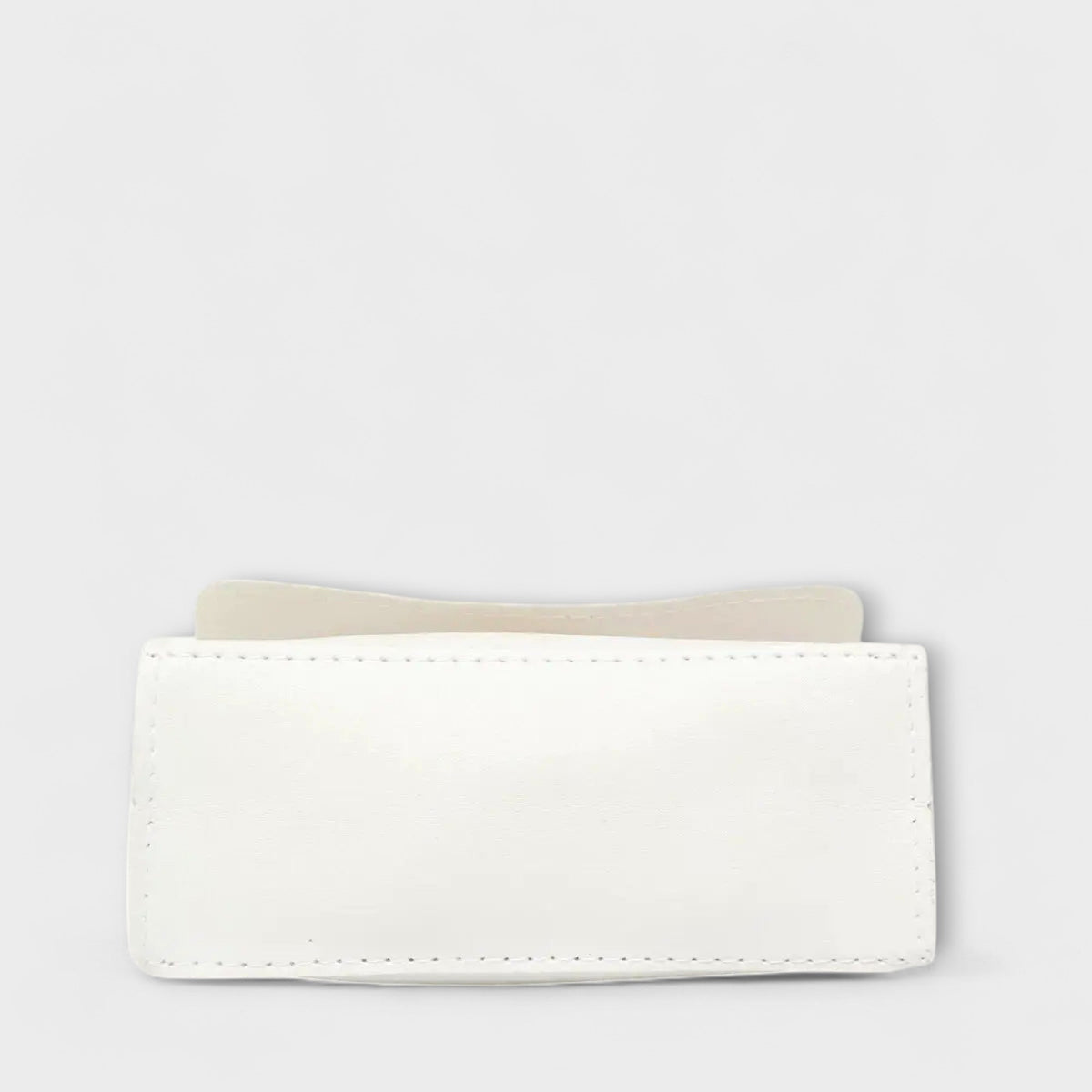 White handbag pouch with stitched edges and concealed front opening