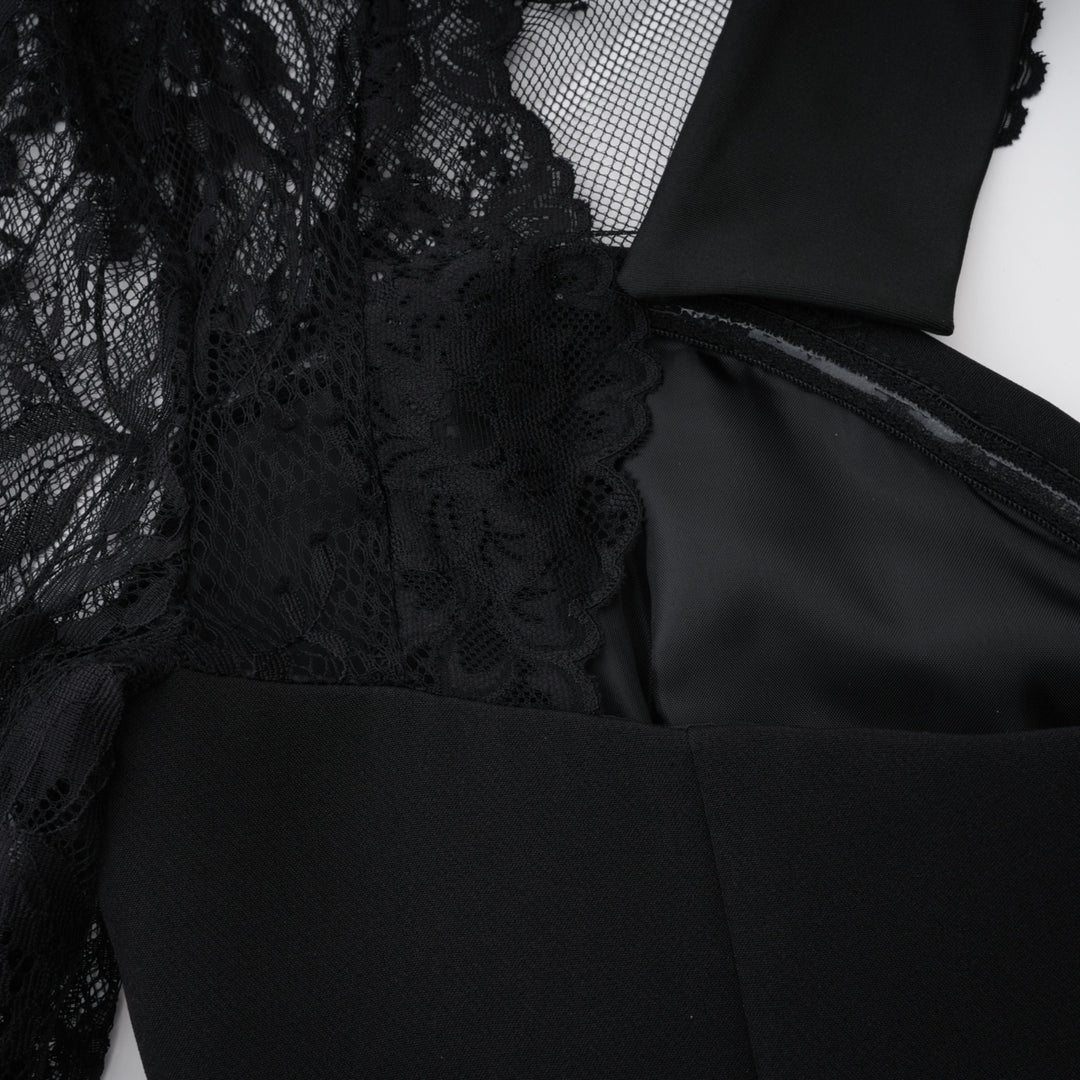 Black lace panel bodice with scalloped lace trim