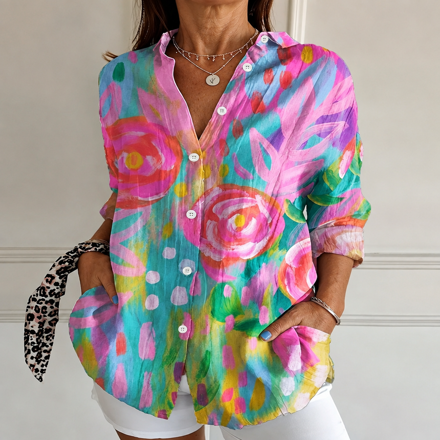 Women's Blouse | Abstract Print Button Front