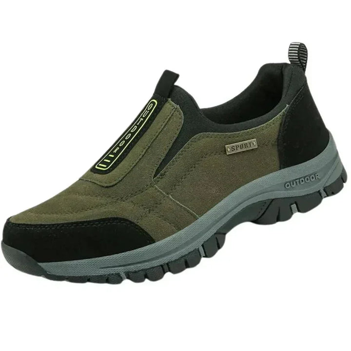 Lilian orthopedic shoes, olive green slip-on sneaker with elastic side tab and grippy sole