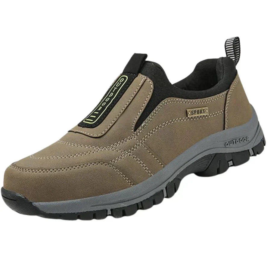 Lilian orthopedic shoes, khaki slip-on sneaker with elastic side tab and molded traction sole
