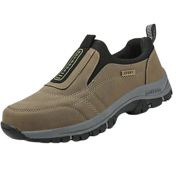 Lilian orthopedic shoes, khaki slip-on sneaker with elastic side tab and molded traction sole