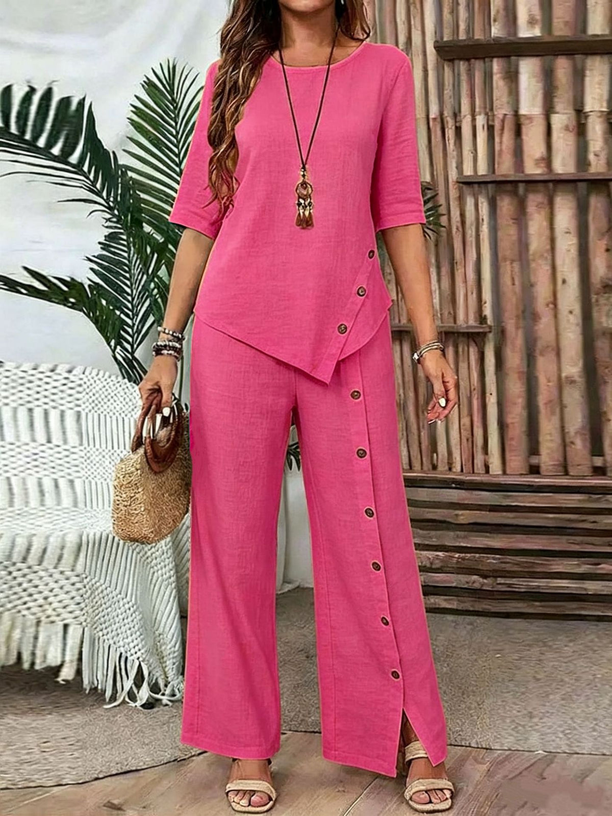 Maren | Button-Trim Wide-Leg Set